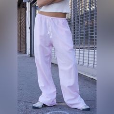 John Galt Pink Striped Anastasia Pants Brand New With Tags Pink Cotton Sweatpants For Summer, Pink Parachute Pants For Spring Loungewear, Spring Pink Parachute Pants For Loungewear, Spring Cotton Sweatpants For Day Out, Casual Pink Wide Leg Pants For Loungewear, Pink Relaxed Fit Bottoms, Relaxed Pink Summer Bottoms, Relaxed Pink Bottoms For Summer, Pink Relaxed Fit Parachute Pants For Summer