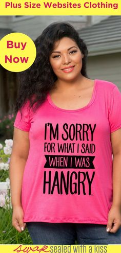 Hungry, Angry, or just plain Hangry? Give everyone around you fair warning with our pink plus size graphic tee. Plus Size Websites Clothing | Plus Size Tees. Pink Plus Size