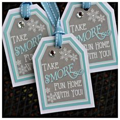 three tags that say take more fun with you and have snowflakes on them