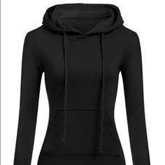 Cozy Sweater Dress With Hoodie And Front Pockets Plain Winter Sweatshirt, Fitted Long Sleeve Casual Hoodie, Fitted Black Hoodie For Winter, Black Fitted Casual Hoodie, Black Fitted Casual Sweatshirt, Fitted Black Hoodie With Crew Neck, Cozy Sweater Dress, Vogue Style, Vogue Fashion