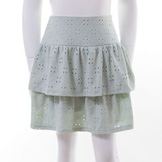 Your little one is sure to love this tiered eyelet skirt from Mini Society. Your little one is sure to love this tiered eyelet skirt from Mini Society. FEATURES Elastic waistband Tiered Classic fit Knee length No pockets LinedFABRIC & CARE Polyester, spandex Lining: Rayon, spandex Machine wash Imported Size: X Large. Color: Sage. Gender: female. Age Group: kids. Light Blue Tiered Mini Skirt For Summer, Solid Color Tiered Gathered Mini Skirt, Green Tiered Cotton Mini Skirt, Spring Lace Tiered Mini Skirt, Light Blue Cotton Tiered Mini Skirt, Eyelet Skirt, Bottom Clothes, Polyester Spandex, Fabric Care