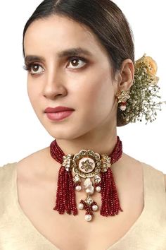 Shop for Hrisha Jewels Hand Painted Meenakari Choker Jewellery Set Online at Aza Fashions Choker Jewellery, Choker Set, Hand Paint, Jewelry Choker, Jewellery Set, Buy Gold, Gold Polish, Beaded Choker, Brass Color