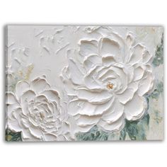 an abstract painting with white flowers on it