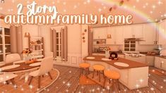 an animated image of a kitchen and living room with the words stay autumn family home