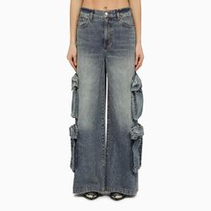 Blue cotton denim cargo jeans from Amiri featuring a front zip and button fastening, belt loops, five classic pockets, large cargo patch pockets with leg flaps and a back logo patch. Amiri Jeans, Denim Cargo, Confident Woman, Women Denim Jeans, Cargo Jeans, Colored Denim, Emilio Pucci, Denim Pant, Denim Blue