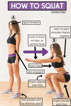 a woman doing squats with the words how to squat