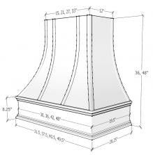 a drawing of a range hood with measurements for the top and side panels on it