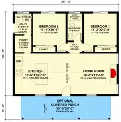 the floor plan for a small house with three bedroom and two bathrooms, including an attached bathroom