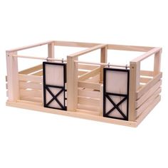 a wooden crate with two doors on each side