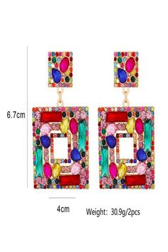 Multi Color Dangle Earrings with Multi Stone Detail. 4 Inches tall in square. Will lighten up any outfit. Multicolor Rectangular Earrings For Party, Rectangular Crystal Earrings For Party, Rectangular Multicolor Party Jewelry, Square Chandelier, Fashion Pendant, Multi Stone, Quality Fashion, Accessories For Women, Pendant Jewelry