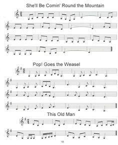 sheet music with the words she'll be comin'round the mountain