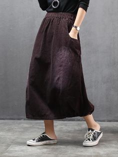 Sku CY-!37863 Type Skirts Bottoms Seasons Winter , Autumn , Spring Occasion Vintage , Casual Feature Split-joint Style Loose Material >50%Cotton Color RED,COFFEE,BLACK,KHAKI,GRAY Size L,XL Size Chart: Please consult the size chart we provide for this item's measurements to help you decide which size to buy. Please note: There may be 1-3cm differ due to manual measurement. INCH Waist Hemline Length L 19.29-38.58 47.24-59.06 32.68 XL 20.08-39.37 48.03-59.84 33.46 Casual Brown Solid Color Skirt, Brown Solid Color Long Skirt, Non-stretch Brown Skirt With Pockets, Non-stretch Brown Cotton Skirt, Casual Winter Skirt With Pockets, Casual Brown Skirt For Winter, Casual Brown Winter Skirt, Relaxed Fit Brown Cotton Skirt, Brown Cotton Knee-length Skirt