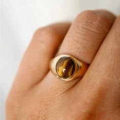 Boho Style Tigers Eye Stone 18k (Gp) Comes New With Gift Box Tarnish Free Makes A Great Gift . Everyday Gold Signet Ring With Gemstone, Gold Signet Ring With Gemstone As Gift, Minimalist Gold Signet Ring With Gemstone, Gold Tortoise Ring, Tiger Eye Engagement Ring, Tigers Eye Ring Mens, Tigers Eye Ring, Tiger Eye Rings For Men, Tigers Eye Rings