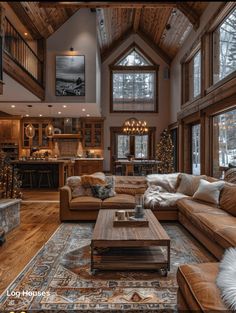 Dream Home Living Room Luxury, Cosy Cabin Living Room, Cozy Mansion Living Room, Romantic Log Cabin, Log Cabin House Aesthetic, Lodge Home Interior, Mountain Cabin Design, Montana House Interior, Montana Style Homes