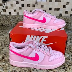 Nike. Low. Dunk. 3.5 Y. Soft Pink Foam. With Original Box. Black And Pink Nike Shoes, Hot Pink Nikes, Nike Dunks Colors, All Pink Dunks, Custom Dunks Low, Hot Pink Nike Shoes, Hot Pink Dunks, Preppy Nike Shoes, Baddie Shoes Sneakers