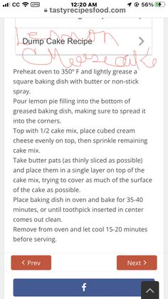 the recipe page for dump cake recipe