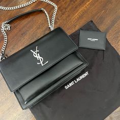 Ysl Black Leather Silver Hardware Used Less Than 5 Times Dust Bag And Paperwork Included Purchased Internationally Sparkly Ysl Bag, Ysl Shoulder Bag Black, Ysl Bag Silver Hardware, Black Suede Ysl Bag, Ysl Envelope Bag Black, Saint Laurent Bags, Yves Saint Laurent Bags, Saint Laurent Paris, Leather Silver