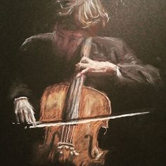 a drawing of a man playing the cello