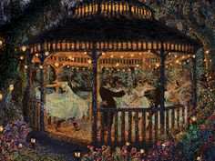 a painting of people dancing in a gazebo