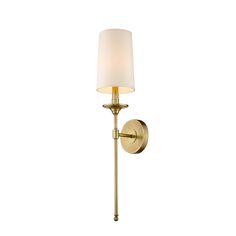 a wall light with a white shade on the top and bottom part of it's arm