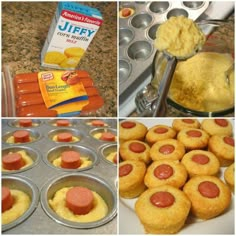 some food is being prepared and put in the muffin tins to be eaten