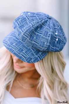 Olivia Mark - Classic Vintage Checkered Denim Octagonal Hats Long Denim Dress, Jellyfish Design, Denim Capri Pants, Woolen Cap, Denim Cap, Denim Maxi Dress, Beautiful Curly Hair, Heatless Hairstyles, Denim Chic