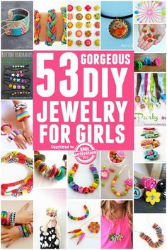 a book cover with many different jewelry items and the title reads, 53 diy jewelry for girls