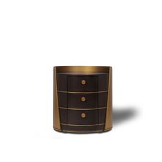 a brown and gold dresser with three drawers