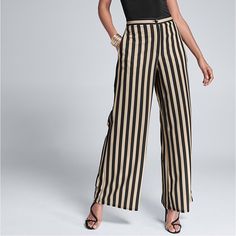 Lena Gabrielle High Waisted Striped Wide Leg Pants Size 14 New Without Tag Details: Wide Leg Striped Pants With Side Zipper, Hook And Eye Closure, And Belt Loops. 95% Polyester 5% Spandex Approximate Measurements Laid Flat Length 43” Inseam 30” Rise 12-13” Waist (Side To Side) 16.5” Hips (Side To Side) 22” Leg Open 16.5” 017 Lg Wide Leg Striped High Waisted Pants Striped Fitted Wide-leg Bottoms, Chic Striped High Waist Wide Leg Pants, Fitted Striped Wide-leg Pants, Striped Fitted Wide-leg Pants, Chic Striped Pants With Elastic Waistband, Chic Striped Bottoms With Elastic Waistband, Chic Striped High-waisted Pants, Elegant Striped Stretch Pants, Yellow Wide-leg Workwear Bottoms