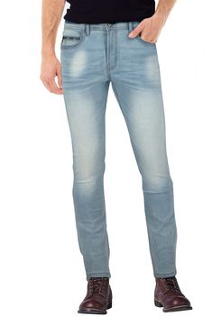 A stretchy of cotton-blend jeans bring you movement and comfort throughout your day for a relaxed yet stylish look. 9.75" rise, 32" inseam (size 32) Zip fly with button closure 5 pocket construction 68% cotton, 27% polyester, 3% viscose, 2% spandex Machine wash Imported Model stats: 6'1" height, 32" waist. Model is wearing size 32. X Ray, Stretch Jeans, Light Blue, Cotton Blend, Nordstrom, Bring It On, Spandex, Pants, How To Wear