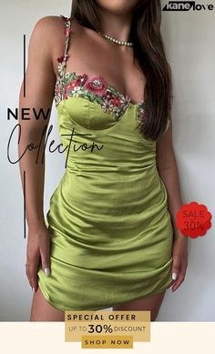 Floral Embroidery Solid Color Cami Dress Embroidered Fitted Mini Dress With Spaghetti Straps, Multicolor Floral Embroidery Mini Party Dress, Green Sleeveless Mini Dress With Floral Embroidery, Solid Color Cami Mini Dress With Built-in Bra, Pink Floral Embroidered Sleeveless Mini Dress, Cami Dress, Elevate Your Style, Floral Embroidery, Women's Fashion Dresses