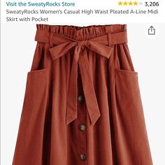 Rust Color. Never Worn Aline Midi Skirt, A Line Midi Skirt, Midi Skirt With Pockets, Solid Skirt, Midi Flare Skirt, Printed Midi Skirt, Fall Skirts, Boho Casual, Stripe Skirt