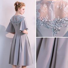 Modest / Simple Grey Homecoming Graduation Dresses 2018 A-Line / Princess Scoop Neck 1/2 Sleeves Appliques Lace Knee-Length Ruffle Formal Dresses Graduation Dresses, Wedding Bridesmaid, Wedding Bridesmaid Dresses, Wedding Bridesmaids, Appliques, Graduation Dress, Homecoming, Knee Length, Scoop Neck