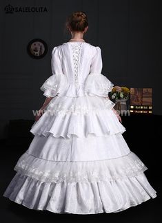 White Renaissance Victorian Era Dress Lace Ruffles Ball Gown     Condition: Brand New   Color:  White   Material: Brocade， Lace   Sleeve Length: Short Sleeve   Dresses Length:Floor-Length   Neckline:  Square Collar   Decoration: Ruffles + Lace + Flower   Package Includes: Dress            Whether you're looking for a Vintage Revolutionary,Regency,Early Victorian,Pioneer Women,Old West,Civil War Era,Polonaise Sets,Victorian Era,Edwardian, Bustle Dresses Clothing or Hi White Floor-length Dress For Debutante Ball, Floor-length Ruffled Dress For Debutante Ball, Prom Season Gown With Fitted Bodice And Attached Cancan, Elegant Prom Gown With Attached Cancan, Elegant Prom Dress With Attached Cancan, Elegant Dress With Attached Cancan For Prom Season, Elegant Gown With Attached Cancan For Prom, Elegant Gown With Attached Cancan For Prom Season, Fitted Bodice Gown With Cancan For Prom