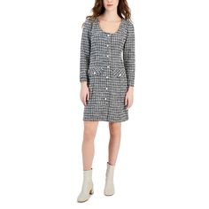 Womens Tweed Word Day Wear Midi Dress1 Knee-length Tweed Mini Dress For Fall, Casual Tweed Knee-length Dress, Casual Knee-length Tweed Dress For Fall, Casual Winter Tweed Dress, Casual Mini-length Tweed Dress For Winter, Casual Winter Tweed Mini Dress, Casual Mini Tweed Dress For Winter, Casual Tweed Mini Dress, Casual Long Sleeve Tweed Dress