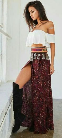 Chic Clothing Style, Fest Outfits, Maxi Skirt Boho, Coachella Outfit, Bohol, Boho Chic Outfits