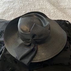 Nwot: Lords: Grace And Elegance: Wide-Brim; Black Straw Hat! Wide Bow And Band! Small/Medium Size. Elegant & Stylish! Black Straw Hat With Curved Brim For Evening, Black Flat Brim Hat For Church, Fitted Black Straw Hat With Wide Brim, Black Straw Hat With Flat Brim For Party, Black Formal Straw Hat With Flat Brim, Formal Black Straw Hat With Flat Brim, Fitted Black Brimmed Straw Hat, Fitted Black Fedora Straw Hat, Black Brimmed Sun Hat For Evening