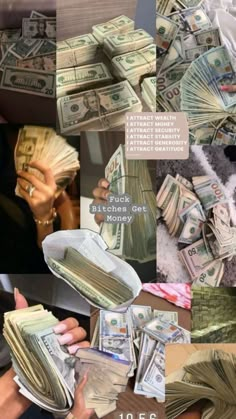 a collage of photos with money in it