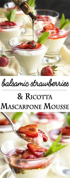 strawberry and ricotta mascarpone mousse is served in small glass bowls