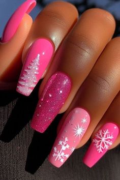 Get into the holiday spirit with our enchanting Christmas nail ideas! From classic red and green themes to sparkly winter wonderland designs, discover unique nail art styles that will brighten up your festive celebrations. Explore creative patterns like snowflakes, Christmas trees, and holiday ornaments to make your nails the star of the season. Perfect for Christmas parties or cozy gatherings, these nail designs are sure to impress. Trending Simple Nails, Holiday Long Nails, Christmas Nails Different Colors, Nail Idea For Christmas, Unicorn Nail Art Design, Pink Designed Nails, Design On Red Nails, Seasonal Nail Designs, Pink And Glitter Nail Designs