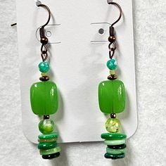 J109 Handmade Beaded Green, Bronze Dangle Earrings This Is A Listing For A Live Show. Please Watch The Live Show For More Information. Jade Beaded Earrings For Jewelry Making, Green Beaded Dangle Earrings With Large Beads, Green Large Beaded Dangle Earrings, Czech Glass Beaded Earrings With Dangling Beads, Jade Beaded Drop Earrings, Dangle Czech Glass Beaded Earrings, Dangle Beaded Earrings With Czech Glass, Green Dangle Jewelry With Large Beads, Green Czech Glass Earrings With Colorful Beads