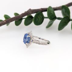 Stunning is an understatement for this ring! The all natural earth mined diamond halo and accents perfectly emphasize the blue and hint of purple in this sapphire from Ceylon. The halo design gives a slightly vintage feel but in the most elegant way. This ring is now ready to ship in white gold, but can be recast to yellow or rose gold! Ceylon Sapphire Ring, Designer Silver Jewellery, Halo Design, Ceylon Sapphire, Jewelry Showcases, Ruby Sapphire, Natural Earth, Earring Findings, Diamond Halo