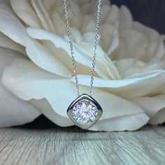 Round Moissanite Pendant Necklace 14k Gold, Simple Round Cut Necklace, Solitaire Necklace, Women's Round Necklace, Bezel Set Necklace, #7085 #BezelSetNecklace #14kGoldNecklace #RoundBezelPendant #MoissanitePendant #7063 #MoissaniteNecklace #SimpleNecklace #SimulatedDiamond #SolitaireNecklace #RoundMoissanite Wedding Jewelry With Single Diamond Square Pendant, Anniversary Solitaire Square Pendant Necklace With Prong Setting, Square Pendant Diamond Necklace With Prong Setting, Square Pendant Jewelry With Single Diamond For Wedding, Diamond White Square Pendant Solitaire Necklace For Anniversary, Diamond Cut Solitaire Necklace With Square Pendant For Gifts, Square Diamond Cut Solitaire Necklace As Gift, Fine Jewelry Solitaire Square Pendant Necklace For Anniversary, Diamond Cut Solitaire Necklace With Square Pendant