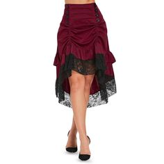 Buttoned High Waisted A Line Skirt - Red Wine - 3L86192116 - Women's Clothing, Women's Bottoms, Skirts  #Skirts #Women's #Clothing # #Women's #Bottoms # #Skirts High Waisted A Line Skirt, Ocean Dress, Steampunk Skirt, Ruched Midi Skirt, Skirt With Lace, Pin Up Outfits, Vintage Corset, High Low Skirt, Line Skirt