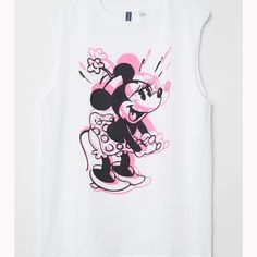 Divided For H And M Disney Minnie Tee Shirt Neon New With Tags Size Medium. From A Pet Free Smoke Free Home. No Longer Available On Website. Muscle Tee Style. Adorable! Disney Minnie Mouse Summer Tops, Casual Pink Minnie Mouse Top, Trendy White Tops With Mickey Mouse Design, Playful Summer Tops With Mickey Mouse, Trendy White Mickey Mouse Tops, Disney Style White T-shirt With Funny Print, Playful Mickey Mouse Tops For Summer, Pink Cotton Minnie Mouse Tops, Sleeveless Cotton Top With Character Print