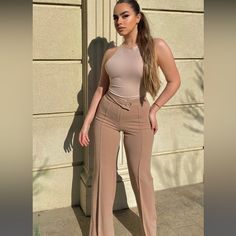 No Stains Or Damages. New With Tags. Dress Tan Pants Celana Fashion, Nova Fashion, Long Skirt Fashion, Pu Leather Skirt, Straight Cut Pants, New Street Style, Wide Leg Dress Pants, Long Skirts For Women, Bootcut Pants