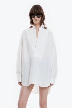 VIENNESE Shirt — Petar Petrov Modern Tops With Spread Collar For Daywear, Elegant Oversized Shirt With Spread Collar, Elegant Oversized Tops With Spread Collar, Elegant Oversized Spread Collar Shirt, Chic Oversized Top With Spread Collar, Chic Oversized Formal Top, Oversized Collared Elegant Tops, Elegant Oversized Collared Top, Elegant Oversized Formal Tops