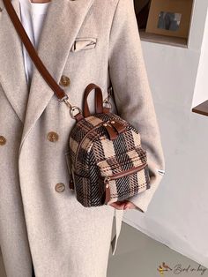 BirdinBag - Compact Plaid Backpack: Timeless Style in Miniature Plaid Backpack, Korean Student, Winter Plaid, Classic Backpack, Fabric Bag, Louis Vuitton Speedy Bag, Timeless Classic, Girls Trip, Womens Backpack