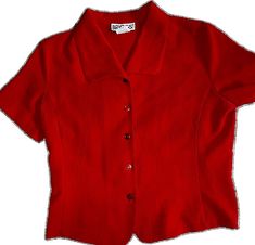 Classic Fitted Red Top, Classic Red Collared Blouse, Fitted Red Top With Button Closure, Red Buttoned Tops For Work, Red Button-up Top With Buttons, Red Short Sleeve Blouse With Button Closure, Vintage Red Tops With Button Closure, Vintage Red Top With Button Closure, New York Red