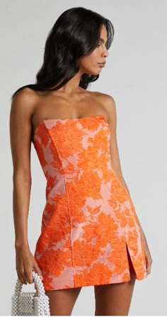 $79.95 Sadie Dresses Dance, Orange Fitted Dress With Straight Neckline, Orange Strapless Dress For Summer Nights, Orange Fitted Strapless Dress, Unique Formal Dresses Short, Orange Fitted Strapless Dress For Evening, Orange Strapless Fitted Dress For Evening, Fitted Strapless Orange Mini Dress, Orange Strapless Dress For Night Out